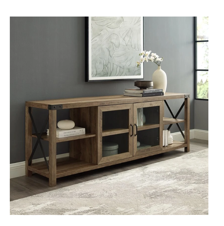 Living Room Furniture Reclaimed Wooden TV Stand with Glass Door for TVs up to 78 Inches Farmhouse Wood/Metal TV Table