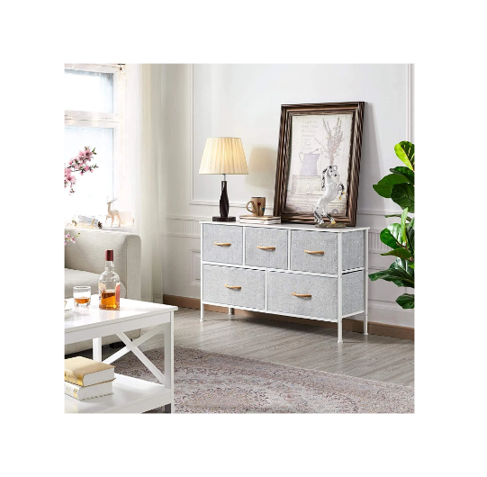 Meatal Frame MDF Boards Storage Chest 5 Drawers Dresser Cabinet Tower with Handles Customized Organizers for Closet Bedroom