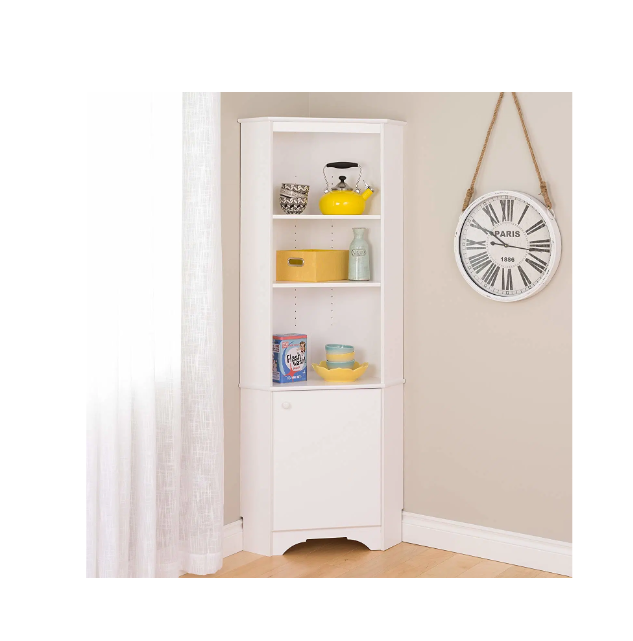 White UV Painting Antique Tall 1-Door Corner Storage Cabinet Living Room Home Furniture Bedroom Corner Cabinet