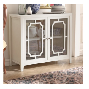 UV Painting 2 Door Accent Storage Cabinet with Glass Door Vintage Living Room Wood Cabinet Coffee Bar Cabinet