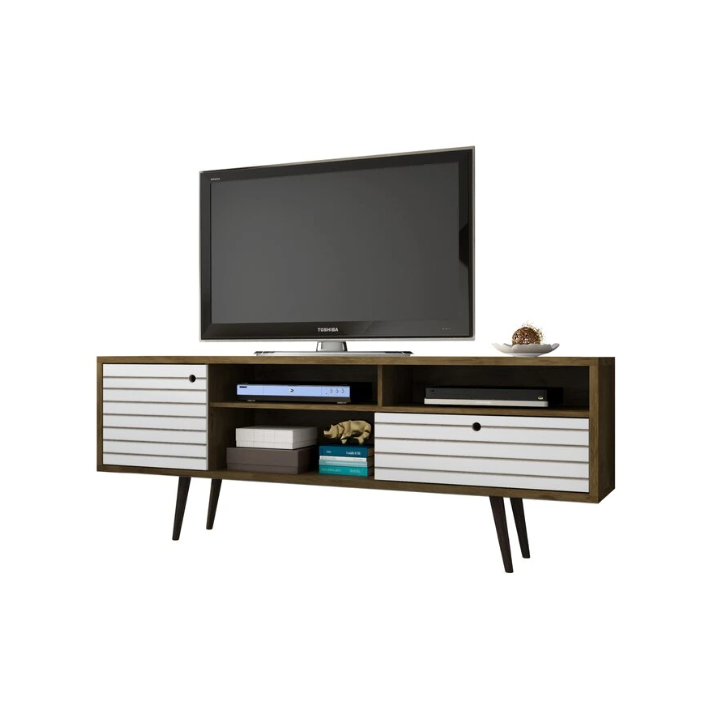 Rustic Brown/White 78 Inches TV Stand Wooden TV Console Table with Storage Shelves Cabinet for Living Room