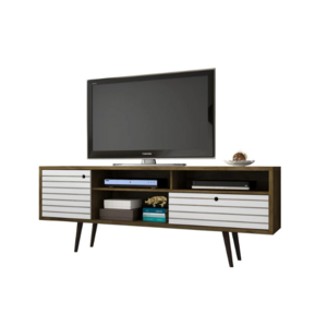 Rustic Brown/White 78 Inches TV Stand Wooden TV Console Table with Storage Shelves Cabinet for Living Room