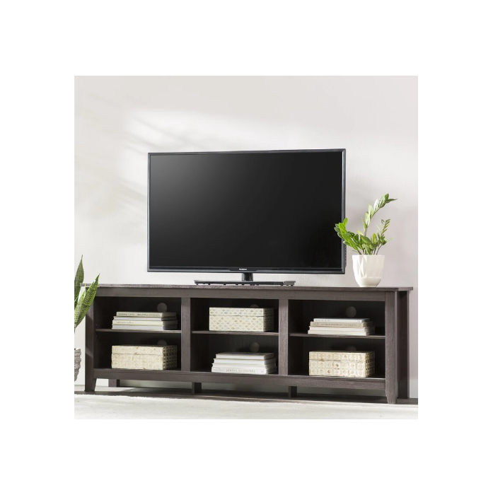 Media Entertainment Center Console Table with 6 Open Storage Shelves Cabinets Black Finish TV Stand for TVs up to 78 Inches