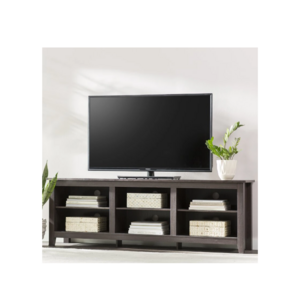 Media Entertainment Center Console Table with 6 Open Storage Shelves Cabinets Black Finish TV Stand for TVs up to 78 Inches