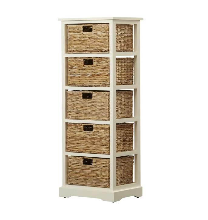 5 Accent Chest Wicker Basket Drawers with Rattan Rush Straw Baskets Drawers Wholesale Bathroom Cabinets Wooden Storage Tower