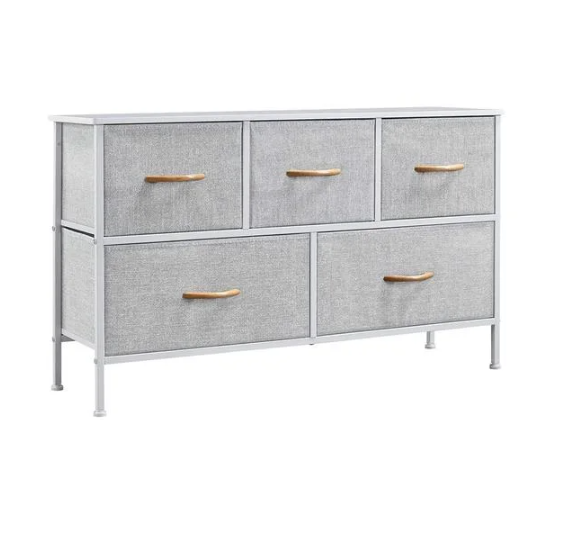 Meatal Frame MDF Boards Storage Chest 5 Drawers Dresser Cabinet Tower with Handles Customized Organizers for Closet Bedroom