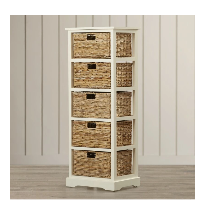 5 Accent Chest Wicker Basket Drawers with Rattan Rush Straw Baskets Drawers Wholesale Bathroom Cabinets Wooden Storage Tower