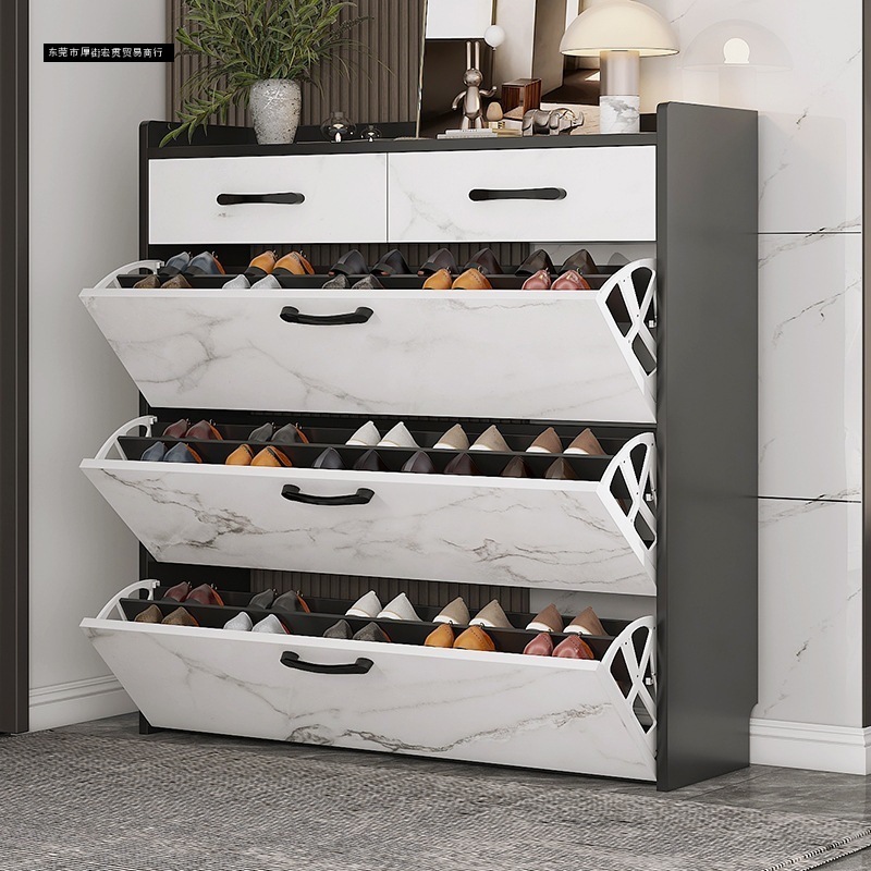 Modern grey color 4 tier shoe cabinet foldable shoe rack wooden shoe rack with storage drawer for home