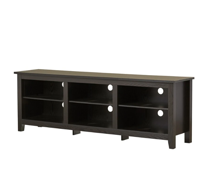 Media Entertainment Center Console Table with 6 Open Storage Shelves Cabinets Black Finish TV Stand for TVs up to 78 Inches