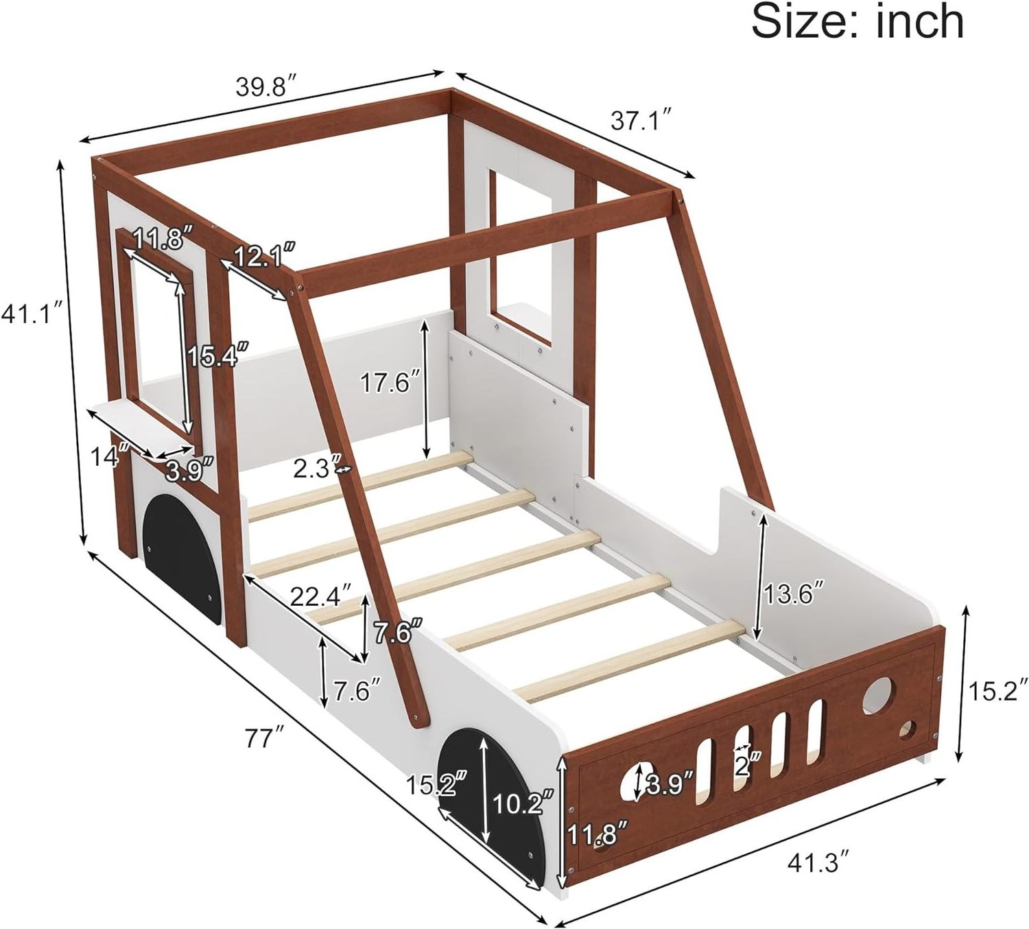 Twin Car Bed Frame for Kids Wood Platform Bed in Car-Shaped with Wheels and Door Design Boys Girls Fun Play