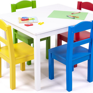 Kids Wood Table 4 Chair Set Primary Wholesale Kindergarten Daycare School Kid Study Furniture Wooden Children Table 4 Chair set