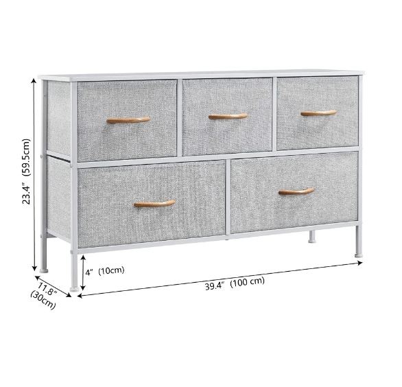 Meatal Frame MDF Boards Storage Chest 5 Drawers Dresser Cabinet Tower with Handles Customized Organizers for Closet Bedroom