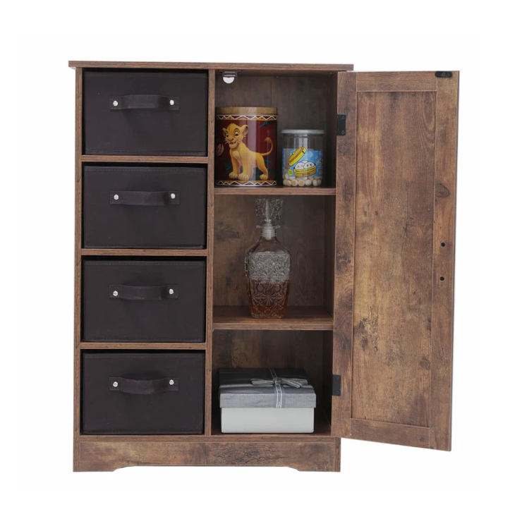 Dresser Storage Tower Cabinet with 4 Removable Drawers and 1 Door Factory Supply Modern Walnut Sideboard Cupboard with 3 Shelves