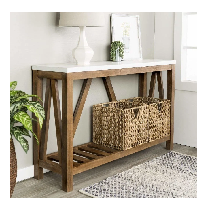 Big A-Frame Rustic Entry Table Desk with Shelf Entryway Side/End Table 2-layer Wooden Console Table with Back Panel Wholesale