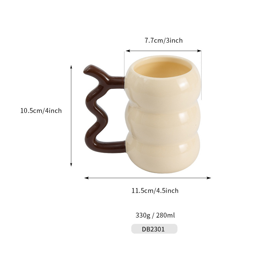 Creative Ceramic Cup Customized Women's Coffee Tire Cup with Hand Gift Home High Beauty Mug Gift Box ins