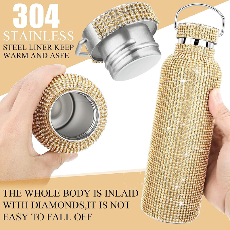 350ml Glitter Diamond Thermos Bottle Insulated Durable Rhinestone Vacuum Cup Stainless Steel Flask Bottle Drinking Kettle