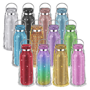 17oz Bling Rhinestone Bottles Bulk Glitter Stainless Steel Water Bottle Insulated Thermal Diamond Water Bottle with Chain