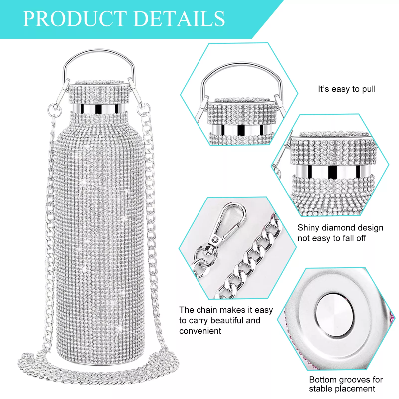 350ml Glitter Diamond Thermos Bottle Insulated Durable Rhinestone Vacuum Cup Stainless Steel Flask Bottle Drinking Kettle