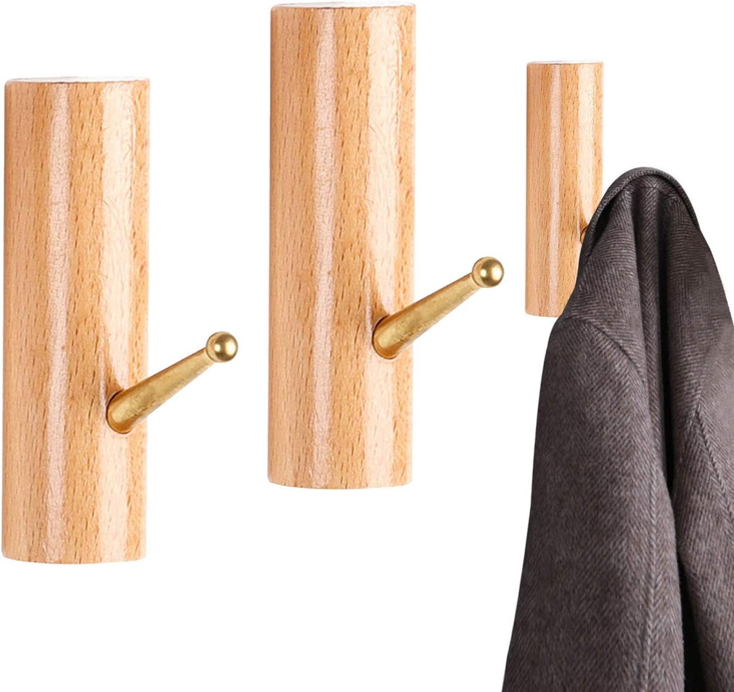 wood Towel Coat Hook Wall Mount Black Rustic Antique wooden Wall Coat Hook Furniture Hardware hanger