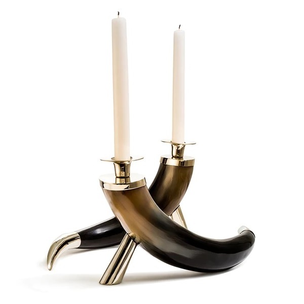 Marvelous Design cow horn tealight candle holder set with metal stand Home Decor Buffalo Horn Showcase candle holder stand