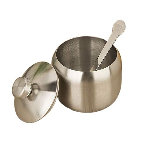 High quality stainless steel sugar& salt bowl seasoning container salt and pepper bowl from stainless steel lid and spoon