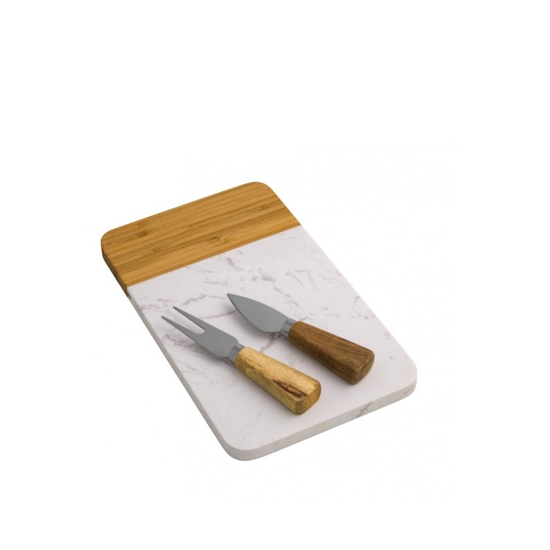 Simple design marble chopping board with brass handle and round shape knife and kitchenware spoon for customized sale