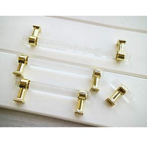 Modern design acrylic door handle handmade top furniture decorate acrylic Bathroom Cabinet Handle with Satin Brass Base