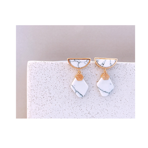 Marble and brass earring fashionable design 100% white stone modern design marble & brass earring jewelry