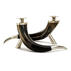 Marvelous Design cow horn tealight candle holder set with metal stand Home Decor Buffalo Horn Showcase candle holder stand