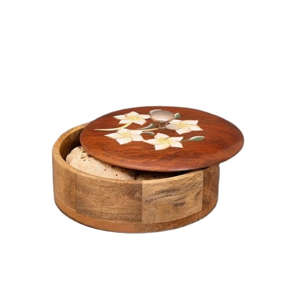 Wood roti box for printed lid box storage containers box set wooden Carved wood lid and customized unpolished