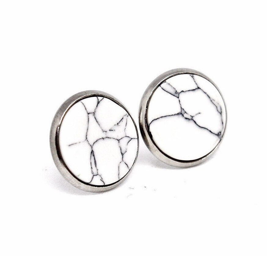 Marble and brass earring fashionable design 100% white stone modern design marble & brass earring jewelry