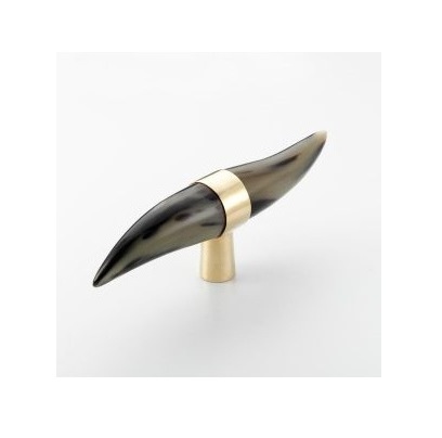 Modern horn knobs & handle 100% Natural black horn handle drawer pull gold brass furniture handle horn knobs