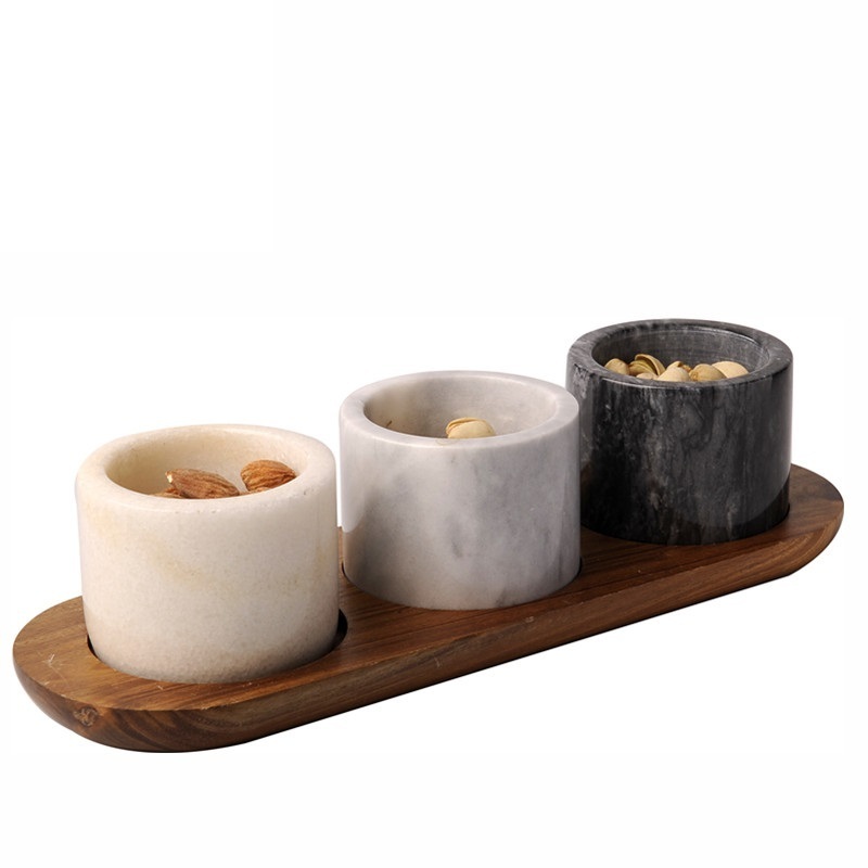 High quality marble salt and sugar bowl for Seasoning marble Pinch Pots square shape brass design spoon