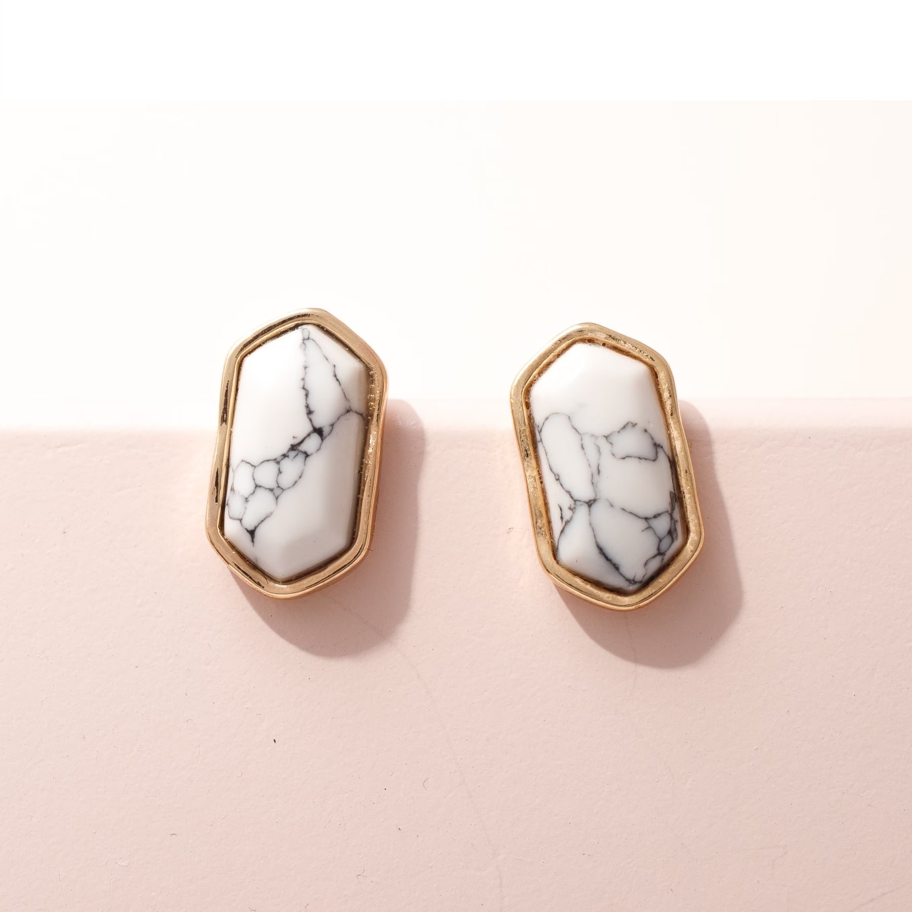 Marble and brass earring fashionable design 100% white stone modern design marble & brass earring jewelry