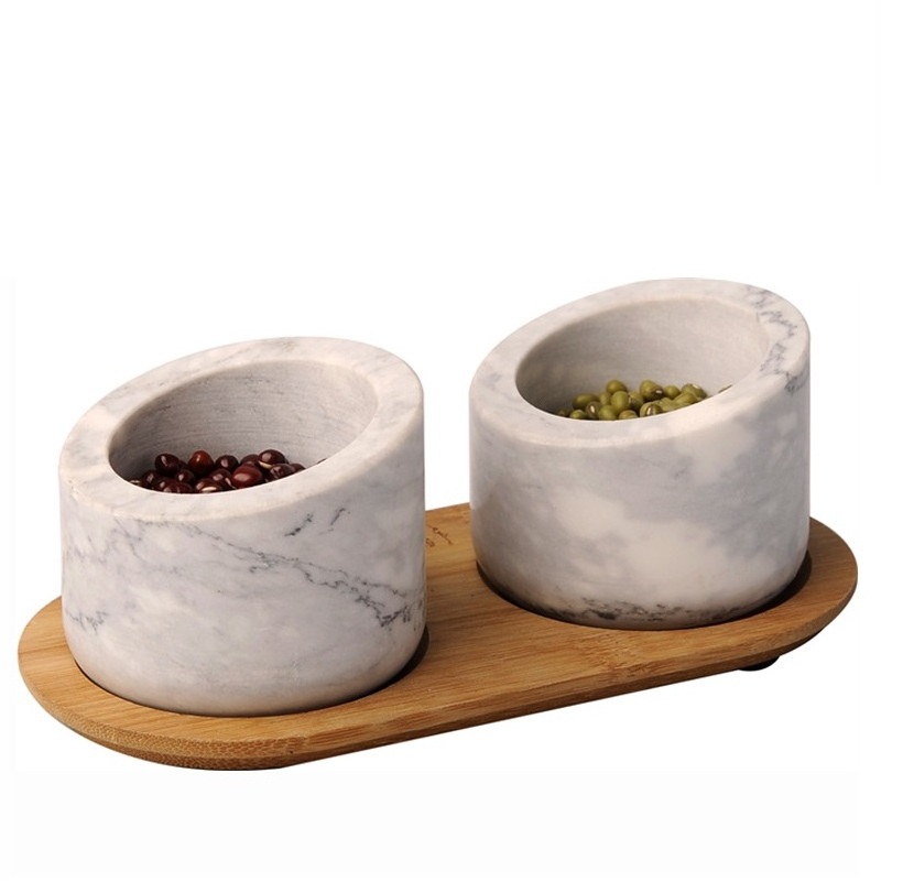 High quality marble salt and sugar bowl for Seasoning marble Pinch Pots square shape brass design spoon