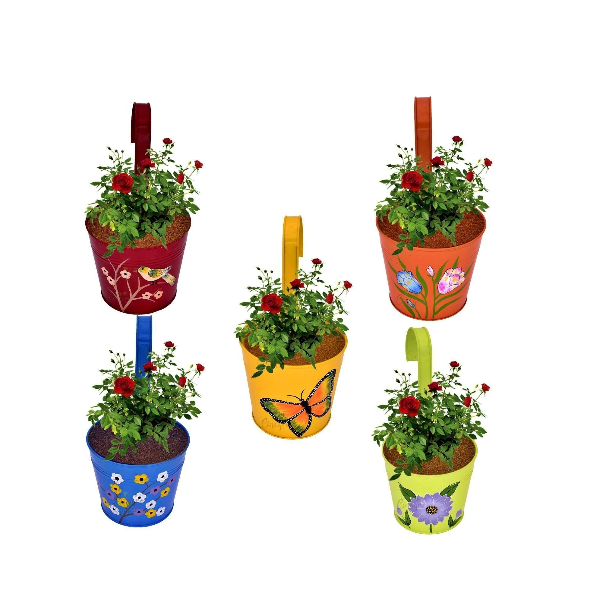 Metal Flower Pot Garden red and yellow Metal Wall Planter Hanging Pots modern design balcony decorate item