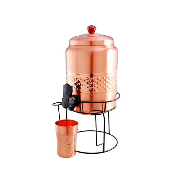 Best quality Copper water pot kitchen used Copper Water Dispenser Pot with stainless steel stand & drinking glass