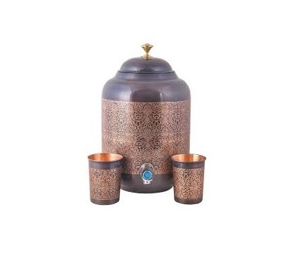 Best quality Copper water pot kitchen used Copper Water Dispenser Pot with stainless steel stand & drinking glass