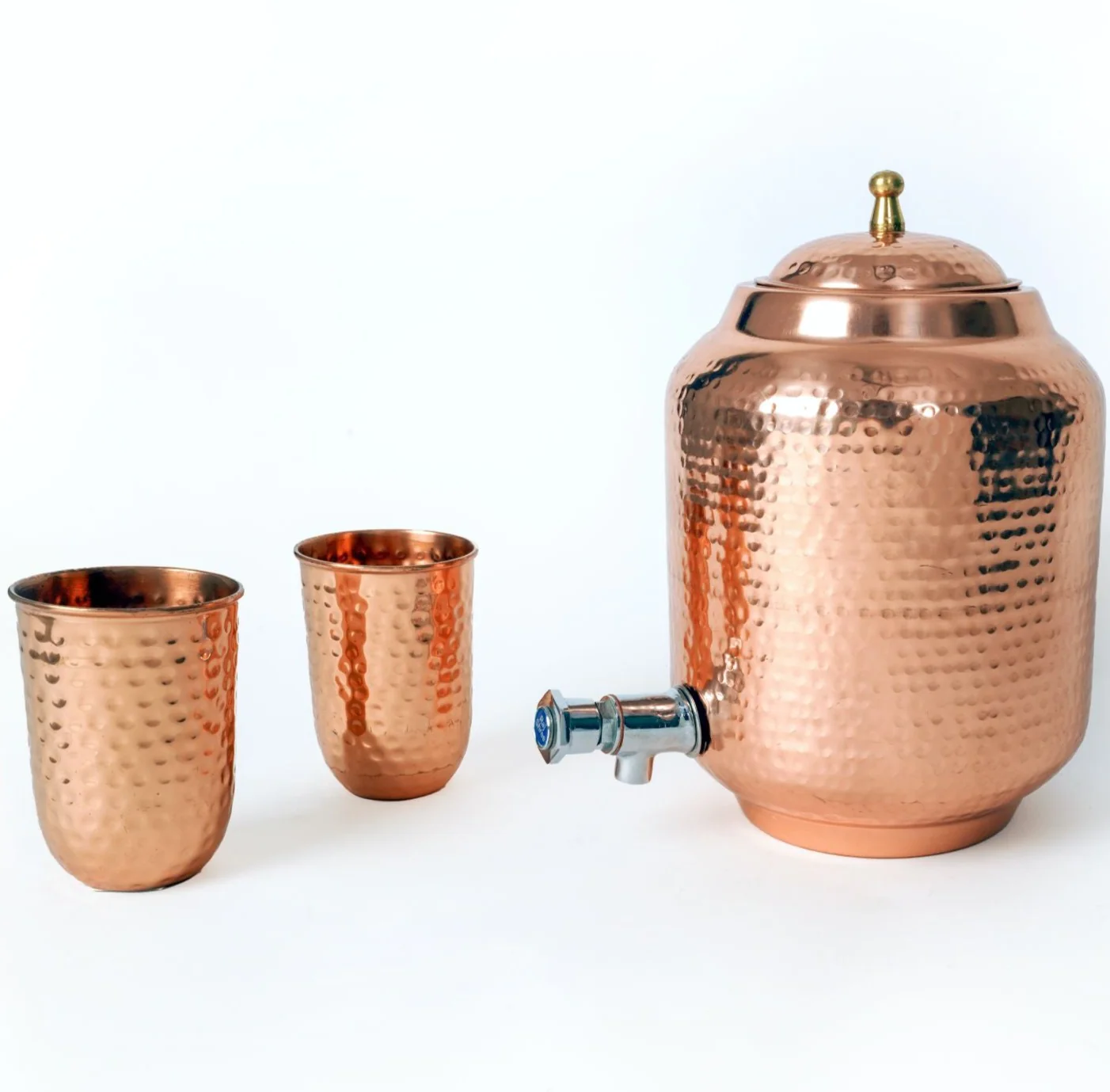 Best quality Copper water pot kitchen used Copper Water Dispenser Pot with stainless steel stand & drinking glass