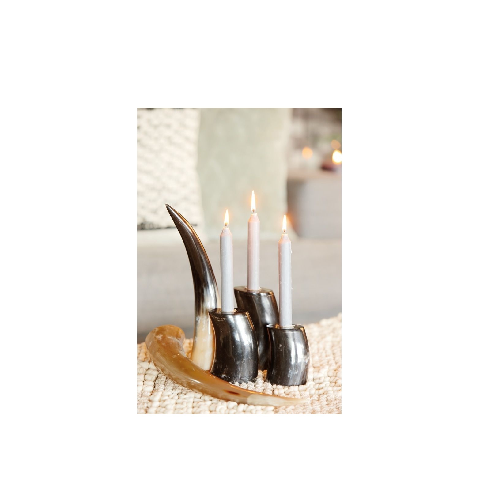 Marvelous Design cow horn tealight candle holder set with metal stand Home Decor Buffalo Horn Showcase candle holder stand