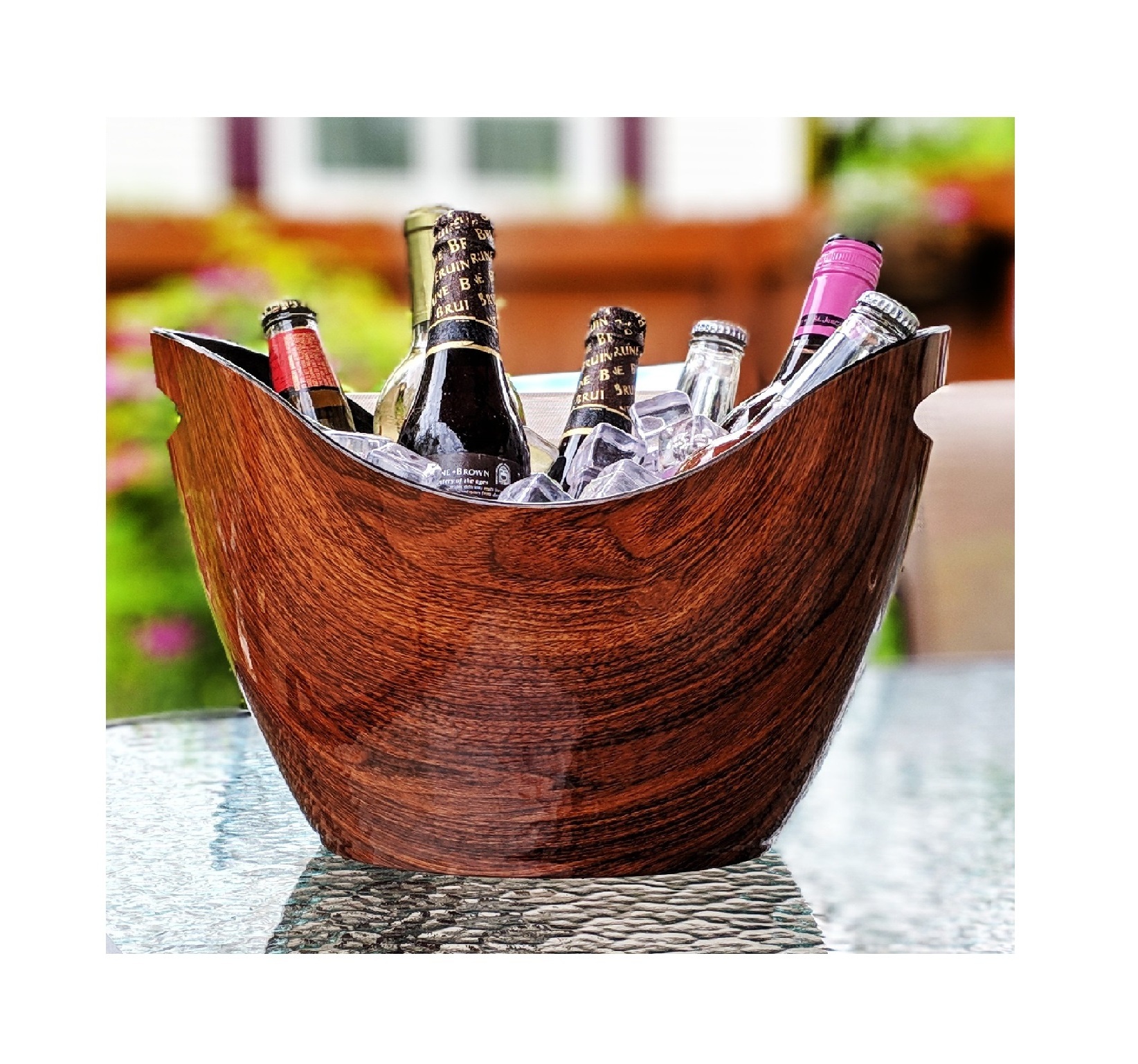 Stainless steel & Wood ice Bucket with metal handle Champagne Handicraft For Home Bar Mini Bar Hotel Ice Bucket