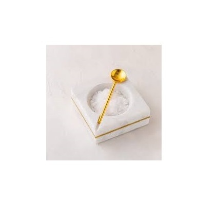 High quality marble salt and sugar bowl for Seasoning marble Pinch Pots square shape brass design spoon