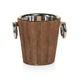 Stainless steel & Wood ice Bucket with metal handle Champagne Handicraft For Home Bar Mini Bar Hotel Ice Bucket