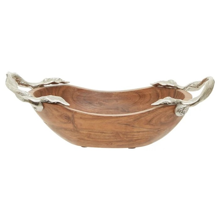 High quality Wood bowl Kitchen Round Large Salad aluminum handle acacia Wood Serving Bowl at wholesale price