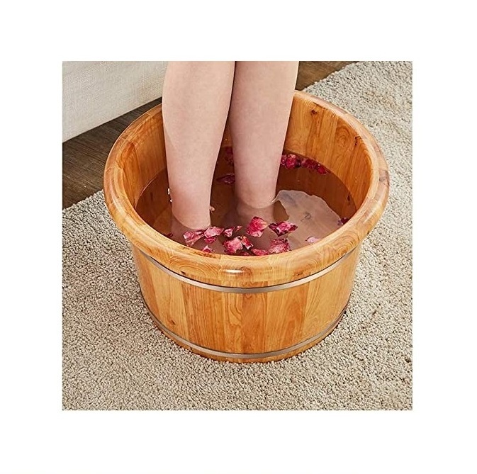 100% Natural wooden foot rest bucket for Pedicure Spa And Foot Massager solid acacia wood bucket at low price