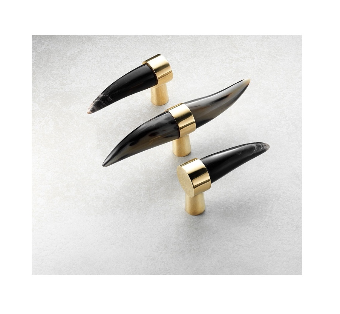 Modern horn knobs & handle 100% Natural black horn handle drawer pull gold brass furniture handle horn knobs