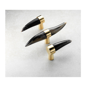 Modern horn knobs & handle 100% Natural black horn handle drawer pull gold brass furniture handle horn knobs