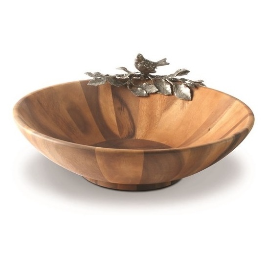 High quality Wood bowl Kitchen Round Large Salad aluminum handle acacia Wood Serving Bowl at wholesale price