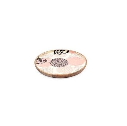 Top selling wooden yellow printed plate for customized dinnerware and with enamel print wooden bowl for dinner table use