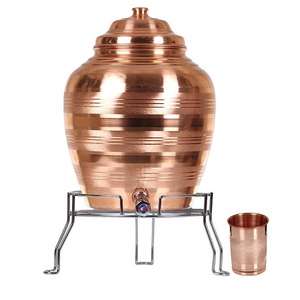 Best quality Copper water pot kitchen used Copper Water Dispenser Pot with stainless steel stand & drinking glass